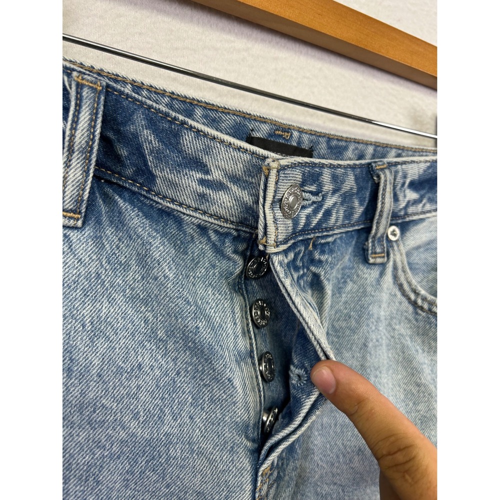 Y2K Grunge Express Women 8 Blue Boyfriend Midi Mid Rise Distressed Denim Shorts - Picture 5 of 11